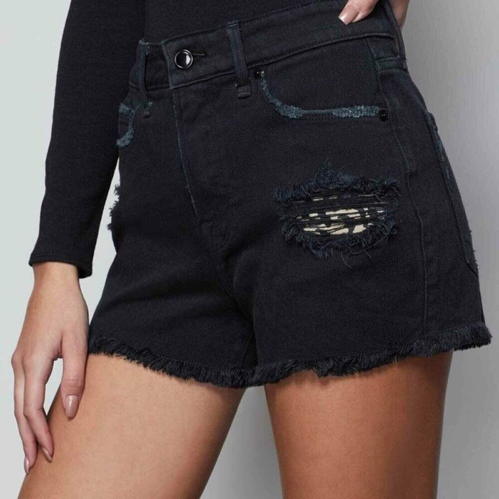 Good American Black Distressed Jean Shorts